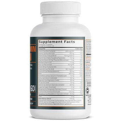 Bronson Multivitamin für Männer – Tägliche All-in-One-Formel mit wichtigen Vitaminen, Mineralien & Kräutern zur Unterstützung der Männergesundheit, 60 Kapseln