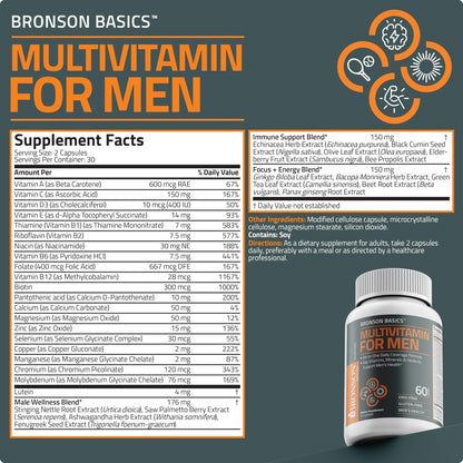 Bronson Multivitamin für Männer – Tägliche All-in-One-Formel mit wichtigen Vitaminen, Mineralien & Kräutern zur Unterstützung der Männergesundheit, 60 Kapseln