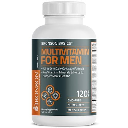 Bronson Multivitamin für Männer – Tägliche Rundum-Versorgung mit Vitaminen, Mineralstoffen und Kräutern zur Unterstützung der Männergesundheit, 120 Kapseln