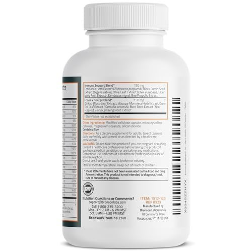 Bronson Multivitamin für Männer – Tägliche Rundum-Versorgung mit Vitaminen, Mineralstoffen und Kräutern zur Unterstützung der Männergesundheit, 120 Kapseln