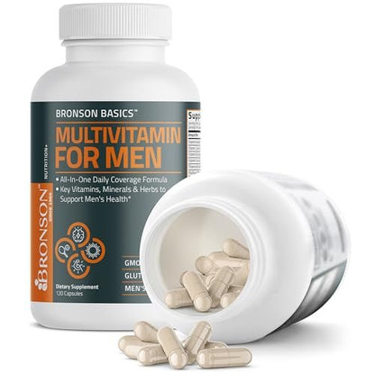 Bronson Multivitamin für Männer – Tägliche Rundum-Versorgung mit Vitaminen, Mineralstoffen und Kräutern zur Unterstützung der Männergesundheit, 120 Kapseln