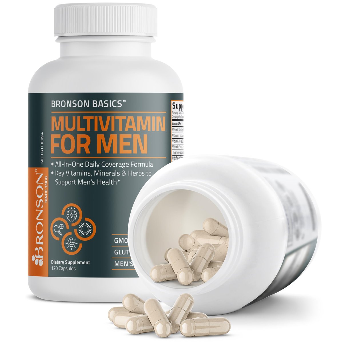 Bronson Multivitamin für Männer – Tägliche Rundum-Versorgung mit Vitaminen, Mineralstoffen und Kräutern zur Unterstützung der Männergesundheit, 120 Kapseln