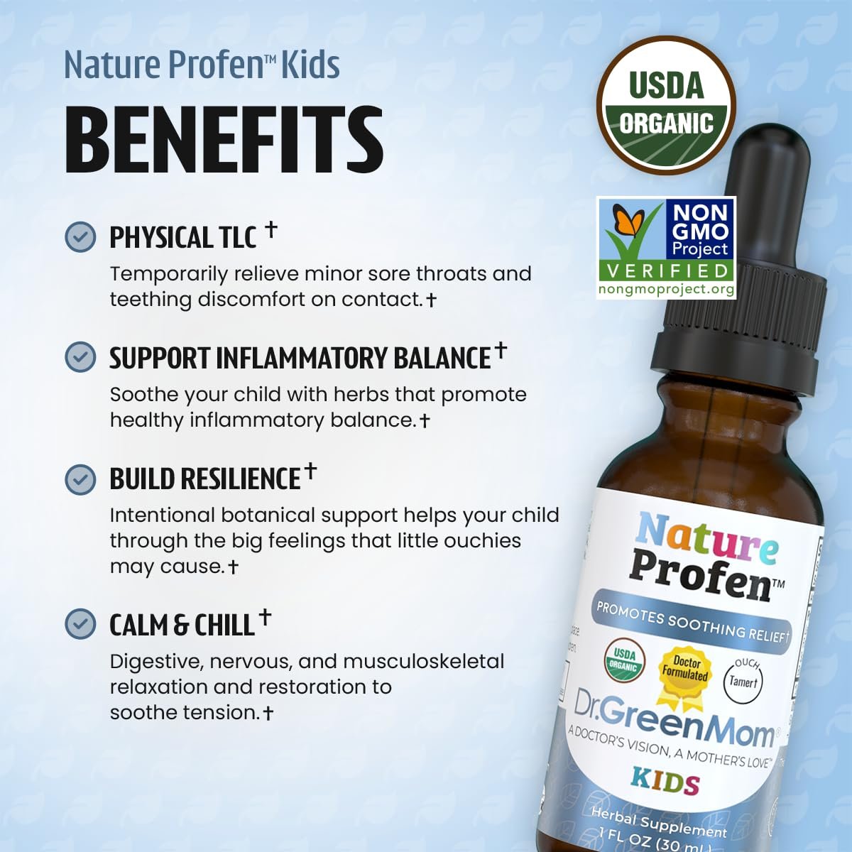 Dr. Green Mom Nature Profen Bio Kräutertropfen für Babys & Kinder – USDA Bio, natürliche Linderung bei Zahnen, Wachstumsschüben und gelegentlichen Beschwerden