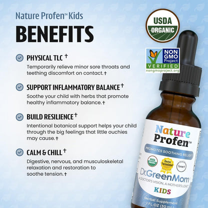 Dr. Green Mom Nature Profen Bio Kräutertropfen für Babys & Kinder – USDA Bio, natürliche Linderung bei Zahnen, Wachstumsschüben und gelegentlichen Beschwerden