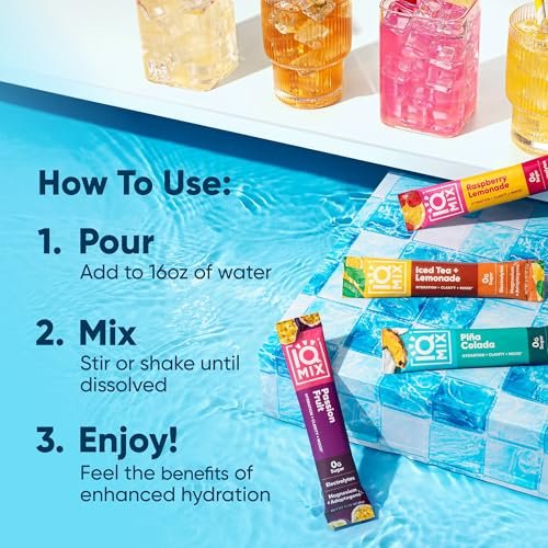 IQMIX Hydration Elektrolyt-Pulver – 4-in-1 Formel für Hydration, geistige Klarheit, Stimmung und Erholung – Zuckerfreies Getränkepulver, Keto, Magnesium-L-Threonat, Löwenmähne – 20 Portionen Vacation Variety Pack