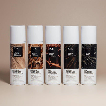 IGK Never Miss Root and Scalp Touch-Up Spray für graue Haare – Schwarz, schweißresistent, wasserfest, natürlicher Ansatz-Kaschierer, 59 ml