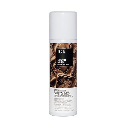 IGK NEVER MISS Root & Scalp Touch-Up Spray – Hellbraun | Temporärer Grauhaar-Ansatz-Kaschierer für dünner werdendes Haar | Wasserfest, schweißresistent, kein Abblättern | Mit Biotin, Rosmarin & Squalan | 60 ml