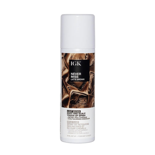 IGK NEVER MISS Root & Scalp Touch-Up Spray – Hellbraun | Temporärer Grauhaar-Ansatz-Kaschierer für dünner werdendes Haar | Wasserfest, schweißresistent, kein Abblättern | Mit Biotin, Rosmarin & Squalan | 60 ml