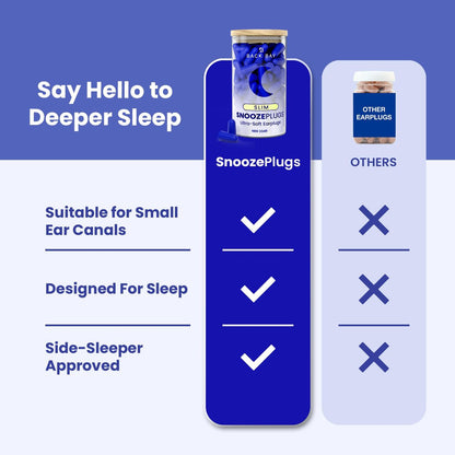 SnoozePlugs Slim – Kleine Ohrstöpsel für enge Gehörgänge, 60 Paar, 33 dB NRR, Memory-Schaum, Schlaf-Ohrstöpsel für Frauen