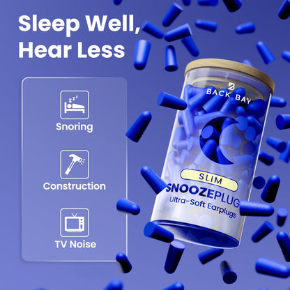 SnoozePlugs Slim – Kleine Ohrstöpsel für enge Gehörgänge, 60 Paar, 33 dB NRR, Memory-Schaum, Schlaf-Ohrstöpsel für Frauen