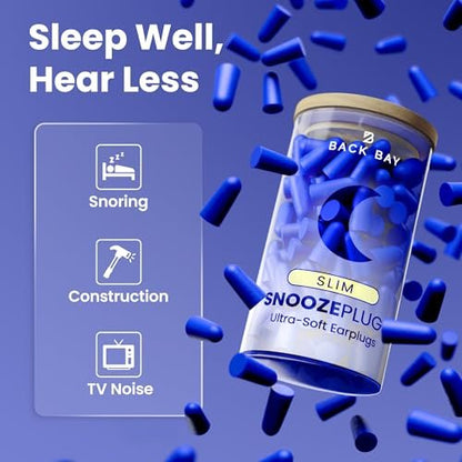 SnoozePlugs Slim – Kleine Ohrstöpsel für enge Gehörgänge, 60 Paar, 33 dB NRR, Memory-Schaum, Schlaf-Ohrstöpsel für Frauen