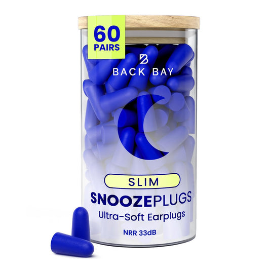 SnoozePlugs Slim – Kleine Ohrstöpsel für enge Gehörgänge, 60 Paar, 33 dB NRR, Memory-Schaum, Schlaf-Ohrstöpsel für Frauen