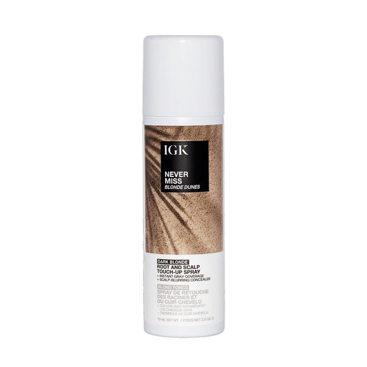 IGK NEVER MISS Root & Scalp Touch-Up Spray – Dunkelblond | Temporäre Grauabdeckung für Ansätze & dünner werdendes Haar | Wasserfest, schweißresistent, nicht bröckelnd | Mit Biotin, Rosmarin & Squalan | 60 ml