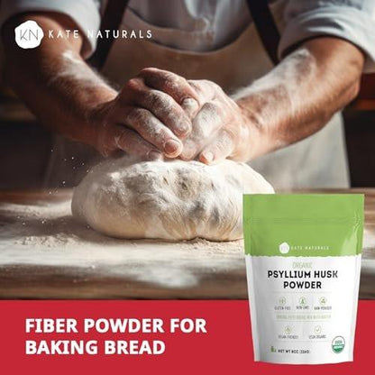 Kate Naturals Psylliumschalenpulver – Bio, glutenfrei, fein gemahlen – 227 g für Ballaststoffe, Verdauung & Backen