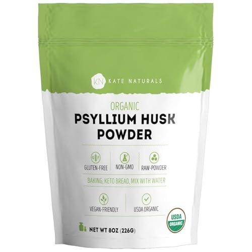 Kate Naturals Psylliumschalenpulver – Bio, glutenfrei, fein gemahlen – 227 g für Ballaststoffe, Verdauung & Backen