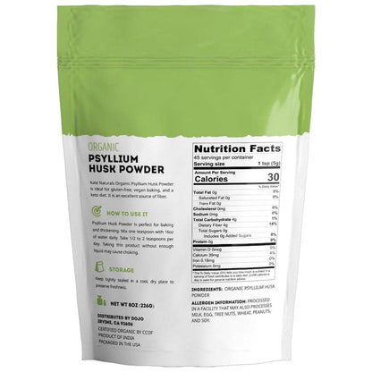Kate Naturals Psylliumschalenpulver – Bio, glutenfrei, fein gemahlen – 227 g für Ballaststoffe, Verdauung & Backen