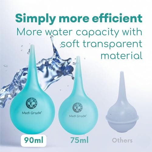 Medi Grade Großer Ohrbirnenspritze, 90 ml – Transparentes Ohrenspülgerät mit Quad-Stream-Düse zur sanften Ohrenreinigung, Reisefreundlich