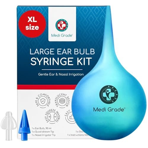 Medi Grade Großer Ohrbirnenspritze, 90 ml – Transparentes Ohrenspülgerät mit Quad-Stream-Düse zur sanften Ohrenreinigung, Reisefreundlich