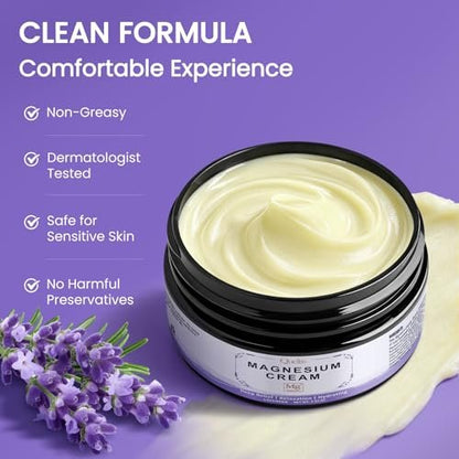 QUELTIS Magnesium Creme – Magnesium Lotion für Schlaf, Schmerzen & Wadenkrämpfe, topisches Magnesiumchlorid für Muskelentspannung, Beruhigung & Feuchtigkeit – hautfreundlich & sicher für Kinder & Erwachsene (Lavendel)