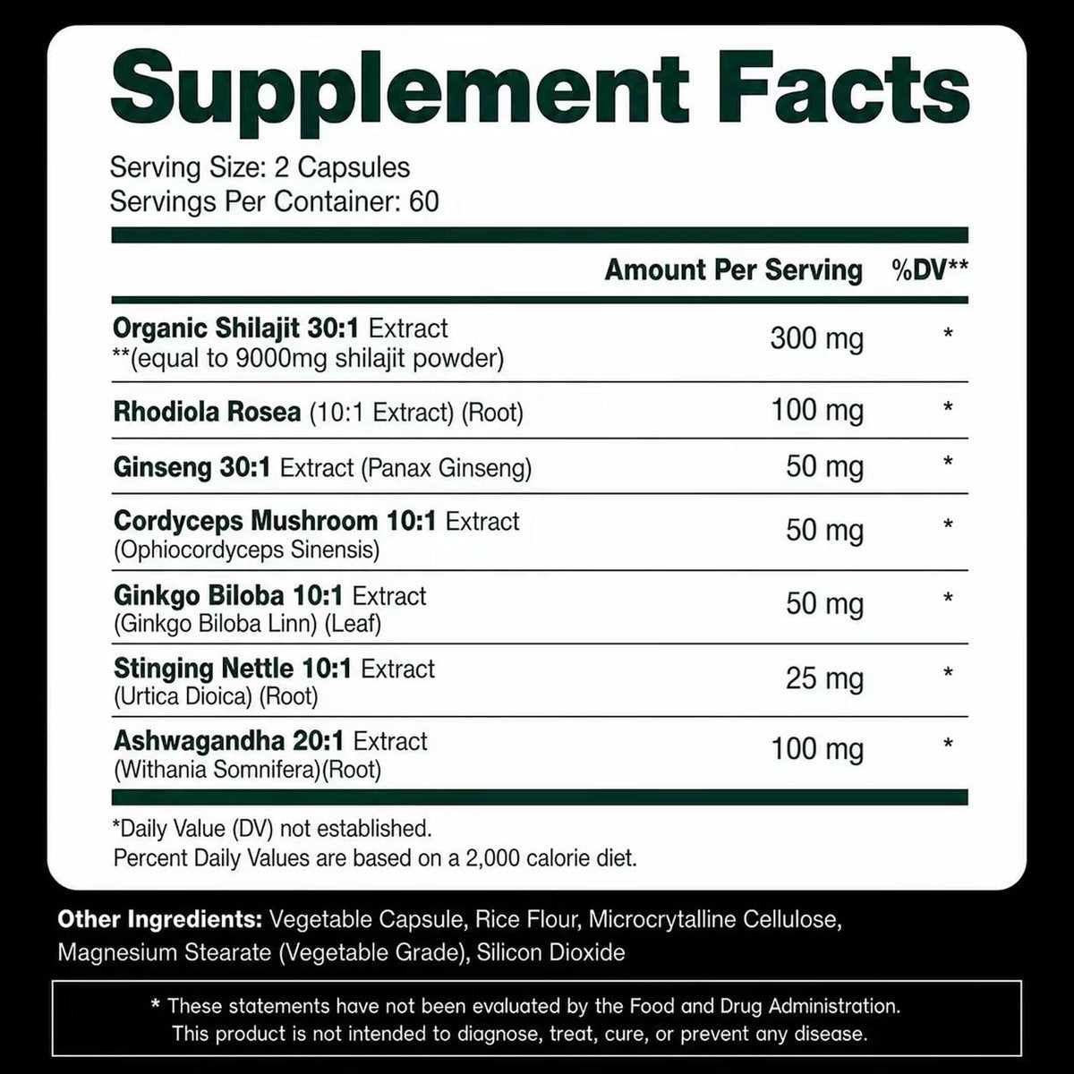 Shilajit Kapseln, Himalaya Bio Shilajit für Männer und Frauen, mit Ashwagandha Ginseng, Fulvinsäure und Spurenemineralien – 120 Kapseln