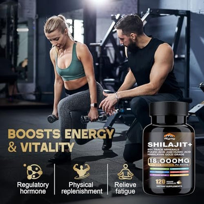 Shilajit Kapseln, Himalaya Bio Shilajit für Männer und Frauen, mit Ashwagandha Ginseng, Fulvinsäure und Spurenemineralien – 120 Kapseln