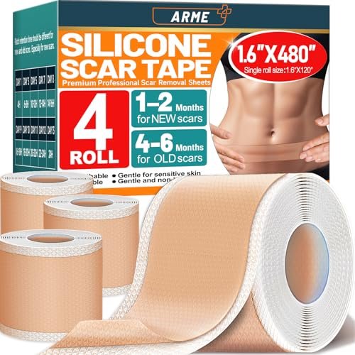Arme Silikon-Narbenband, 1,6" x 480" Silikon-Narbenfolien (4 Rollen - 12 m) Medizinisches Silikon-Narbenband für Operationsnarben, wiederverwendbare Narbenpflaster, professionelle Narbenentfernungsstreifen für Kaiserschnitt-Keloide, Bauchdeckenstraffung