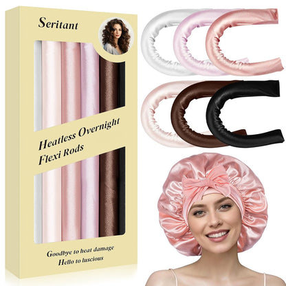Heatless Curls Overnight Rods - 6-teiliges Set für hitzefreie Locken, Haarrollen für langes Haar mit Schlafhaube