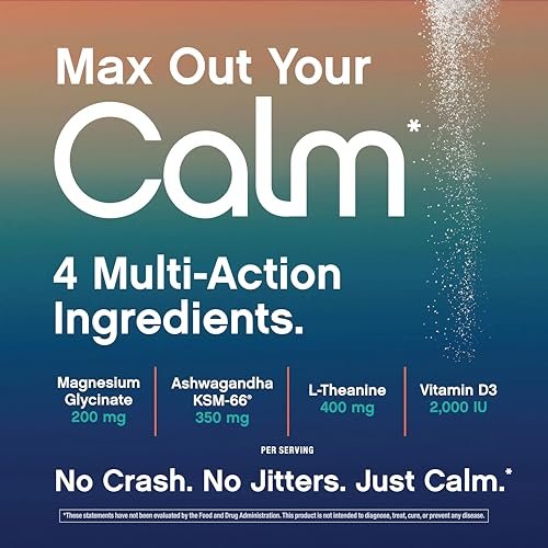 Max Calm Entspannungsgetränk-Pulver | Himbeer-Zitronen-Geschmack | Magnesiumglycinat, KSM-66 Ashwagandha, L-Theanin & Vitamin D3 | MaxCalm | Glutenfrei, Vegan | 227 g Pulver