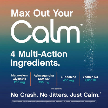 Max Calm Entspannungsgetränk-Pulver | Himbeer-Zitronen-Geschmack | Magnesiumglycinat, KSM-66 Ashwagandha, L-Theanin & Vitamin D3 | MaxCalm | Glutenfrei, Vegan | 227 g Pulver