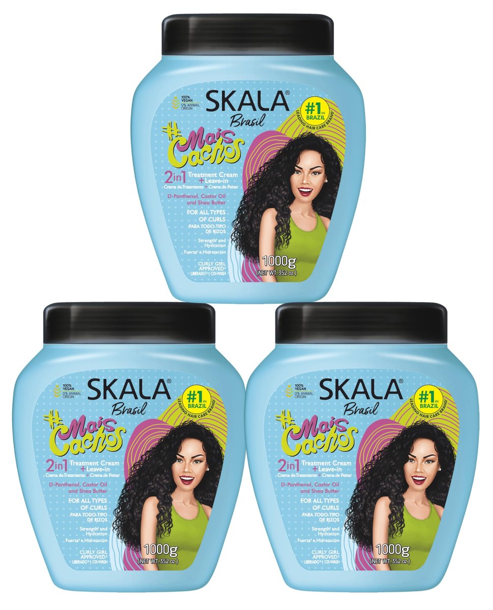 SKALA Mais Cachos Hydrates Curls 2-in-1 Conditioner & Entwirrungscreme für Locken – 3er-Pack (35,2 Unzen) – Beseitigt Frizz