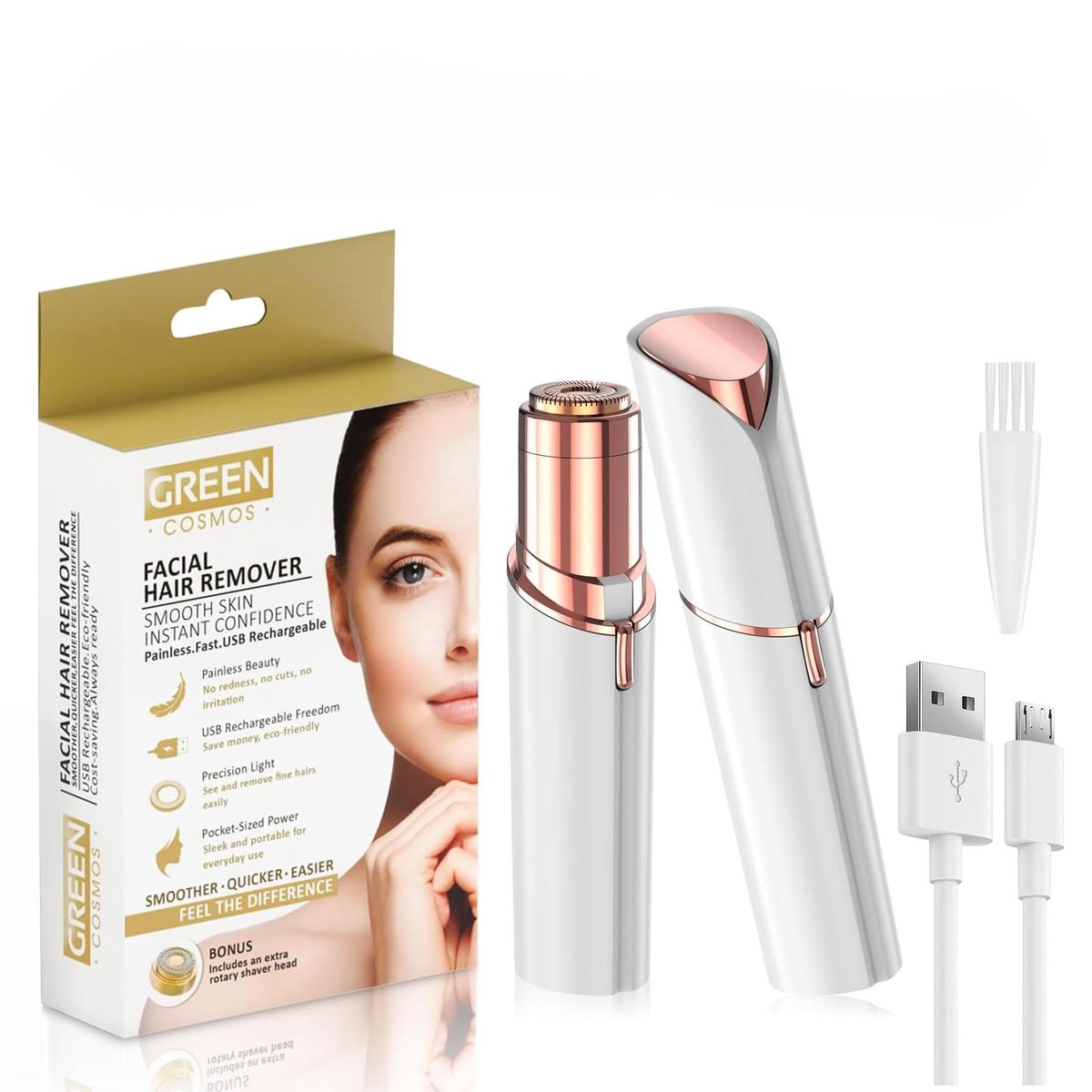 Gesichts-Haarentferner für Frauen – Sanfte & schmerzlose Entfernung von Flaum, Lippen- & Kinnhaaren – USB wiederaufladbar