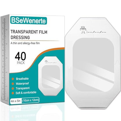 Transparente Wundauflage 40 Stück 4" x 4,75" – wasserdichte klare Pflaster für Tattoo-Nachsorge, Narbentherapie und Wundpflege