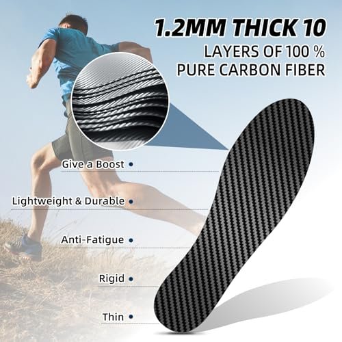 1 Paar Carbonfaser-Einlegesohlen für Männer & Frauen: 1,2 mm dicke starre Schuheinlage mit Unterstützung bei Turf Toe, Fußfrakturen, Hallux Rigidus & Limitus für Sport, Wandern, Trekking - Alternative zum postoperativen Schuh, 265 mm