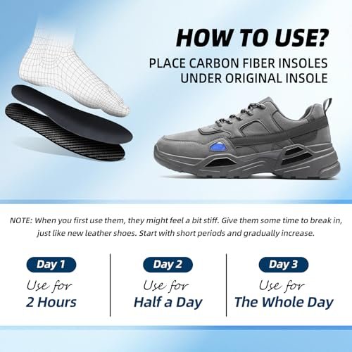 1 Paar Carbonfaser-Einlegesohlen für Männer & Frauen: 1,2 mm dicke starre Schuheinlage mit Unterstützung bei Turf Toe, Fußfrakturen, Hallux Rigidus & Limitus für Sport, Wandern, Trekking - Alternative zum postoperativen Schuh, 265 mm