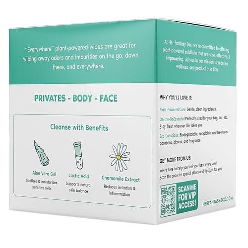 Her Fantasy Box Everywhere Wipes – 100% Bio-Baumwolle, sanft & erfrischend, pH-hautneutral, duftfrei, pflanzlich für Körper, Gesicht & Intimbereich, ideal für empfindliche Haut – 2er-Pack, 30 Tücher