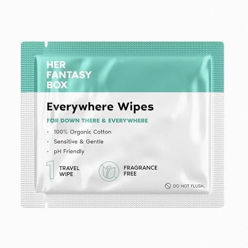 Her Fantasy Box Everywhere Wipes – 100% Bio-Baumwolle, sanft & erfrischend, pH-hautneutral, duftfrei, pflanzlich für Körper, Gesicht & Intimbereich, ideal für empfindliche Haut – 2er-Pack, 30 Tücher
