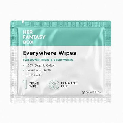 Her Fantasy Box Everywhere Wipes – 100% Bio-Baumwolle, sanft & erfrischend, pH-hautneutral, duftfrei, pflanzlich für Körper, Gesicht & Intimbereich, ideal für empfindliche Haut – 2er-Pack, 30 Tücher