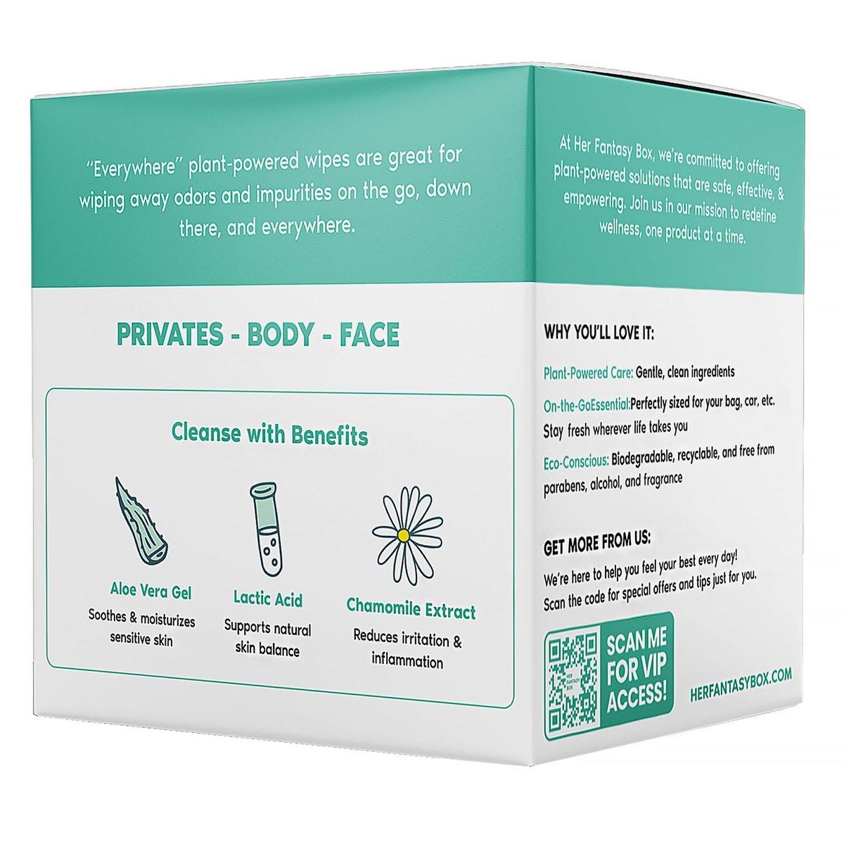 Her Fantasy Box Everywhere Wipes – 100% Bio-Baumwolle, sanft & erfrischend, pH-hautneutral, duftfrei, pflanzlich für Körper, Gesicht & Intimbereich, ideal für empfindliche Haut – 2er-Pack, 30 Tücher