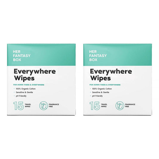 Her Fantasy Box Everywhere Wipes – 100% Bio-Baumwolle, sanft & erfrischend, pH-hautneutral, duftfrei, pflanzlich für Körper, Gesicht & Intimbereich, ideal für empfindliche Haut – 2er-Pack, 30 Tücher