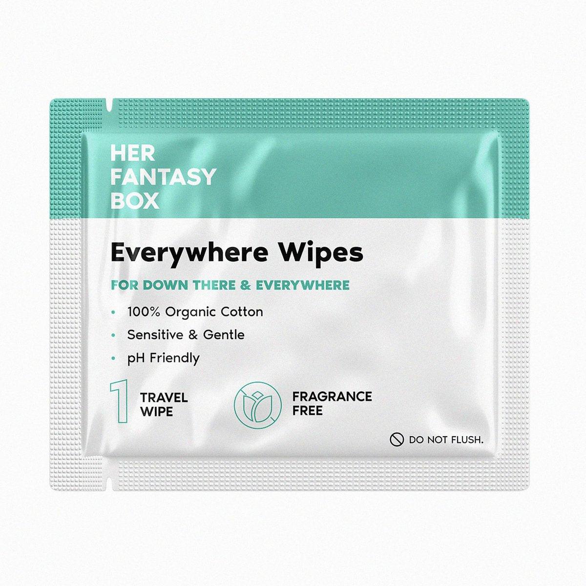 Her Fantasy Box Everywhere Wipes – 100% Bio-Baumwolle, sanft & erfrischend, pH-hautneutral, duftfrei, pflanzlich für Körper, Gesicht & Intimbereich, ideal für empfindliche Haut – 2er-Pack, 30 Tücher