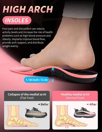 EIRMAT Plantarfasziitis-Einlegesohlen für Damen – Hohe Fußgewölbeunterstützung, orthopädische Einlagen für Plattfüße und Fußschmerzen (1 Paar, S-Pink)