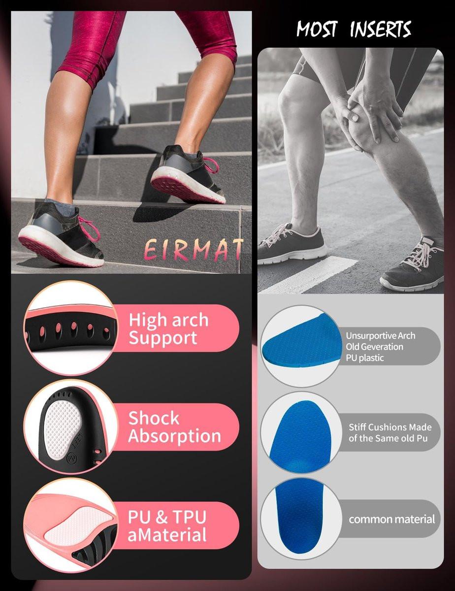 EIRMAT Plantarfasziitis-Einlegesohlen für Damen – Hohe Fußgewölbeunterstützung, orthopädische Einlagen für Plattfüße und Fußschmerzen (1 Paar, S-Pink)