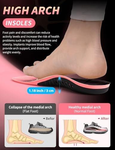 EIRMAT Plantarfasziitis-Einlegesohlen für Damen – Hohe Fußgewölbeunterstützung, orthopädische Einlagen für Plattfüße und Fußschmerzen (1 Paar, S-Pink)