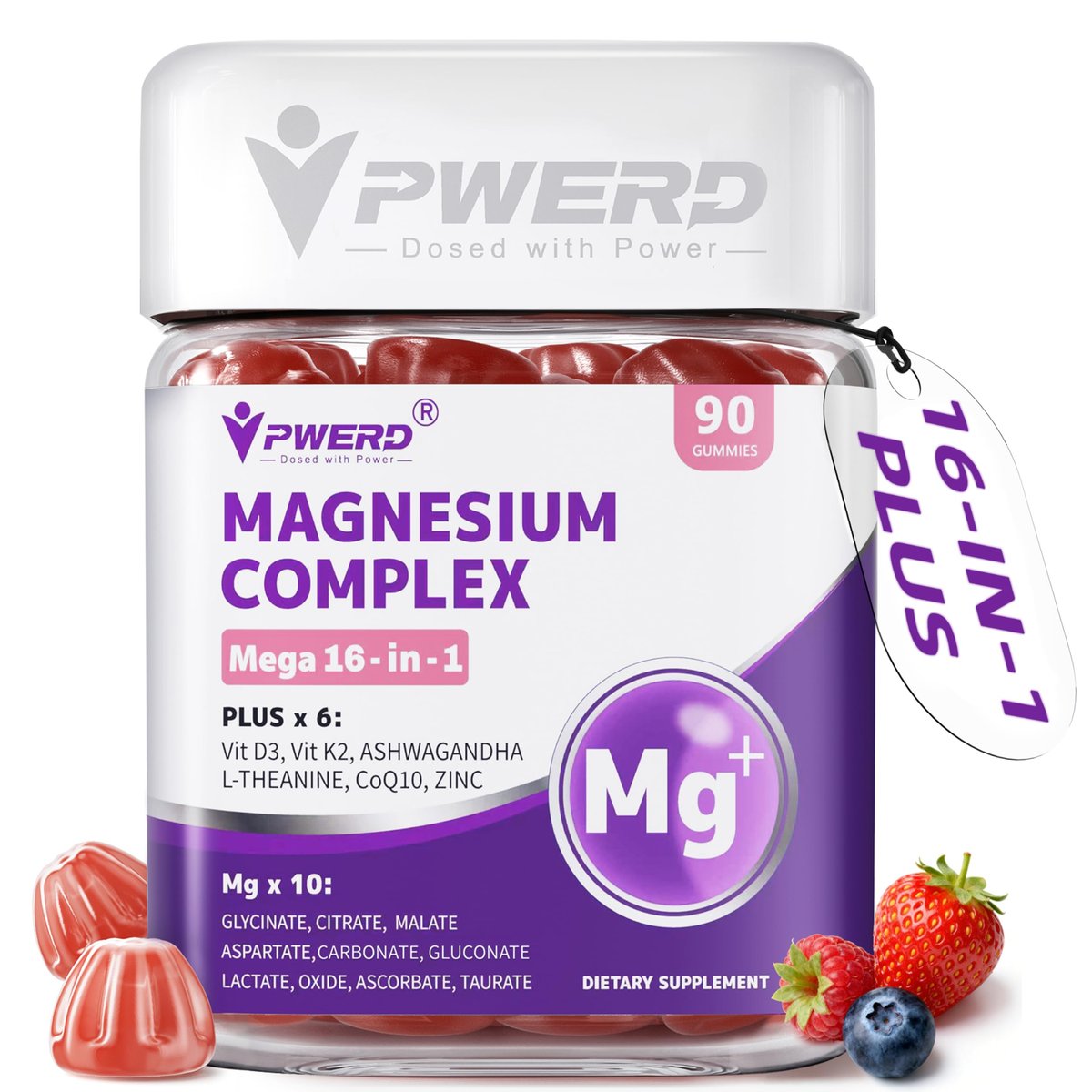 PWERD Magnesium Sleep | Magnesium-Komplex für Frauen & Erwachsene | Gummis mit Glycinat & Citrat | 16-in-1 Formel | Tiefe Entspannung, Muskel-, Knochen- & Energieunterstützung* | Ohne Zuckerzusatz, 90 Gummis