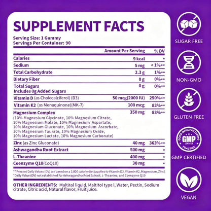 PWERD Magnesium Sleep | Magnesium-Komplex für Frauen & Erwachsene | Gummis mit Glycinat & Citrat | 16-in-1 Formel | Tiefe Entspannung, Muskel-, Knochen- & Energieunterstützung* | Ohne Zuckerzusatz, 90 Gummis