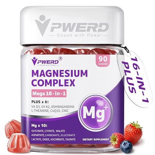 PWERD Magnesium Sleep | Magnesium-Komplex für Frauen & Erwachsene | Gummis mit Glycinat & Citrat | 16-in-1 Formel | Tiefe Entspannung, Muskel-, Knochen- & Energieunterstützung* | Ohne Zuckerzusatz, 90 Gummis