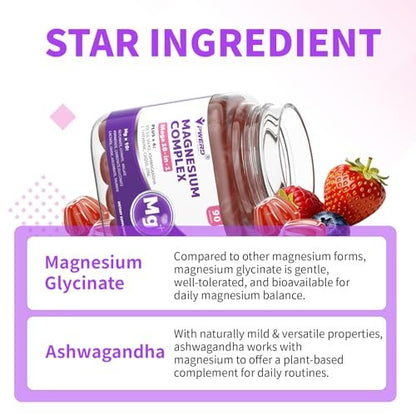 PWERD Magnesium Sleep | Magnesium-Komplex für Frauen & Erwachsene | Gummis mit Glycinat & Citrat | 16-in-1 Formel | Tiefe Entspannung, Muskel-, Knochen- & Energieunterstützung* | Ohne Zuckerzusatz, 90 Gummis