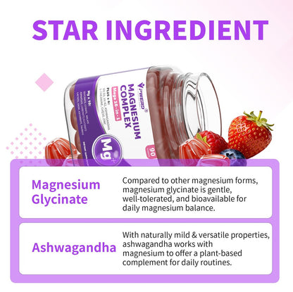 PWERD Magnesium Sleep | Magnesium-Komplex für Frauen & Erwachsene | Gummis mit Glycinat & Citrat | 16-in-1 Formel | Tiefe Entspannung, Muskel-, Knochen- & Energieunterstützung* | Ohne Zuckerzusatz, 90 Gummis