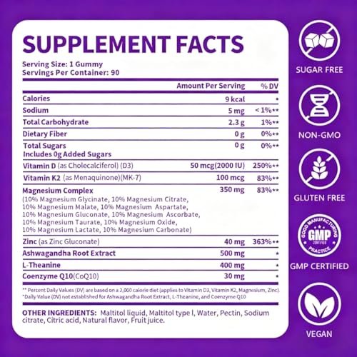 PWERD Magnesium Sleep | Magnesium-Komplex für Frauen & Erwachsene | Gummis mit Glycinat & Citrat | 16-in-1 Formel | Tiefe Entspannung, Muskel-, Knochen- & Energieunterstützung* | Ohne Zuckerzusatz, 90 Gummis