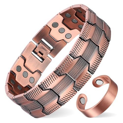 MagEnergy Kupferarmband für Herren, 3-fach magnetisches Armband mit 99,99 % reinem Kupferring und 3800 Gauss Magneten, verstellbare Länge mit Größenbestimmungswerkzeug